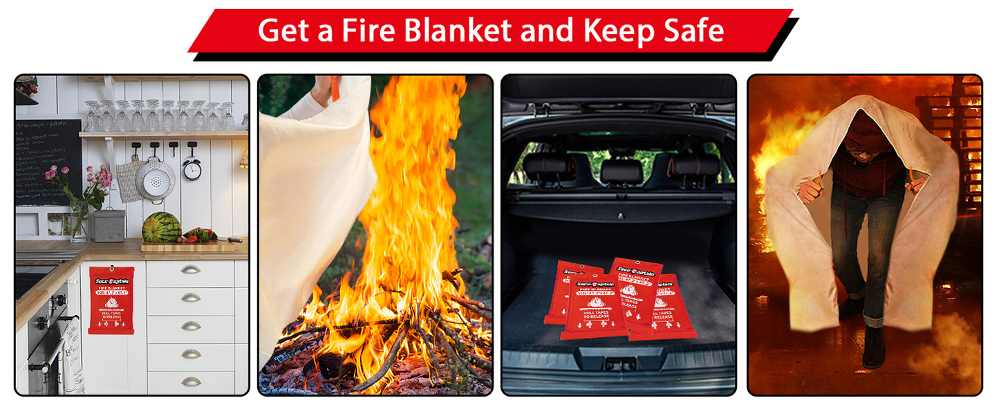 Emergency Fire Blanket for Home - 2 Pack 47.2"x47.2" Large Flame Retardant Blankets with Fireproof Tabs for House Camping Kitchen Fire Protection Survival Safety