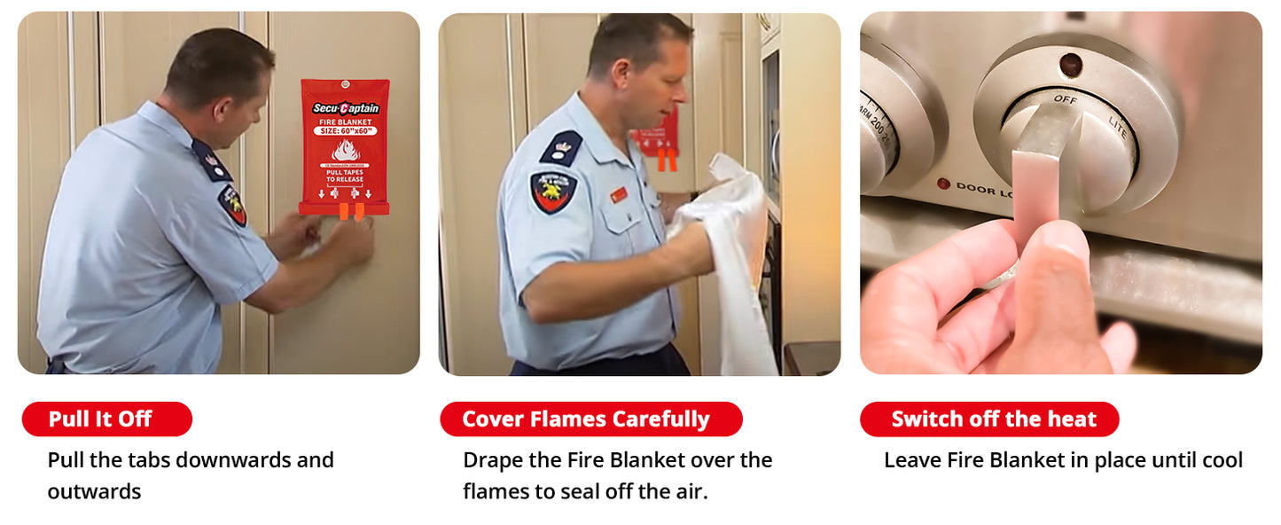 Emergency Fire Blanket for Home - 2 Pack 60"x60" X-Large Flame Retardant Blankets with Fireproof Tabs for House Camping Kitchen Fire Protection Survival Safety