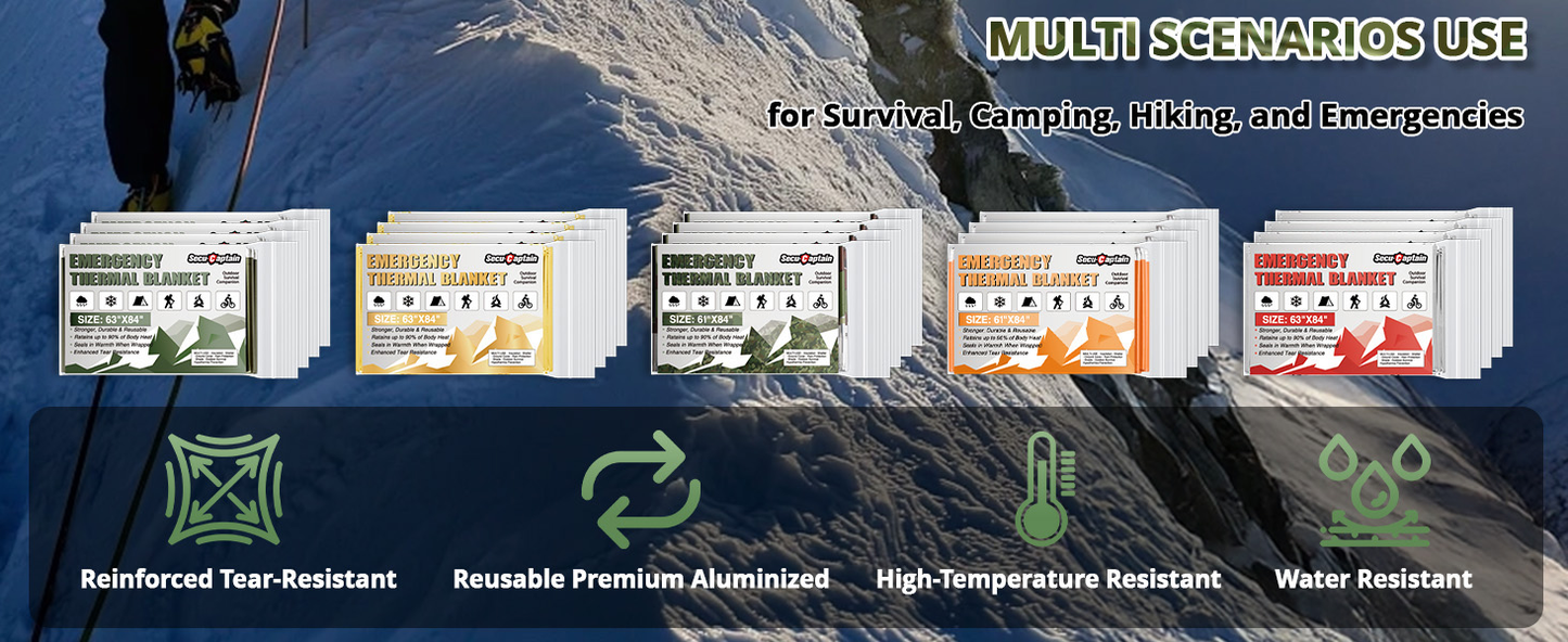 Survival Emergency Thermal Blankets: Thicken 28um Space Mylar Blanket Kit for Outdoor Cold Winter Camping, Hiking, Car Bug Out Bag, or First Aid - Woodland Camo 4 Pack