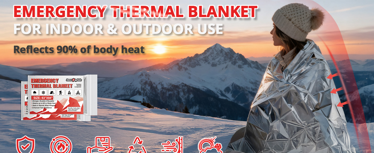 Survival Emergency Thermal Blankets: 75 Pack Extra Large 84” x63” Space Mylar Blanket Kit for Outdoor Cold Winter Camping Hiking Car Bug Out Bag or First Aid