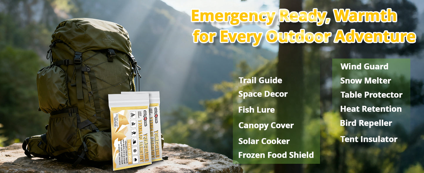 SecuCaptain Survival Emergency Thermal Blankets: Extra Large 84” x63” Space Mylar Blanket Kit for Outdoor Cold Winter Camping Hiking Car Bug Out Bag or First Aid - 4 Pack Gold