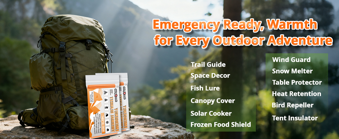 Survival Emergency Thermal Blankets: Thicken 28um Space Mylar Blanket Kit for Outdoor Cold Winter Camping, Hiking, Car Bug Out Bag, or First Aid - Orange 4 Pack