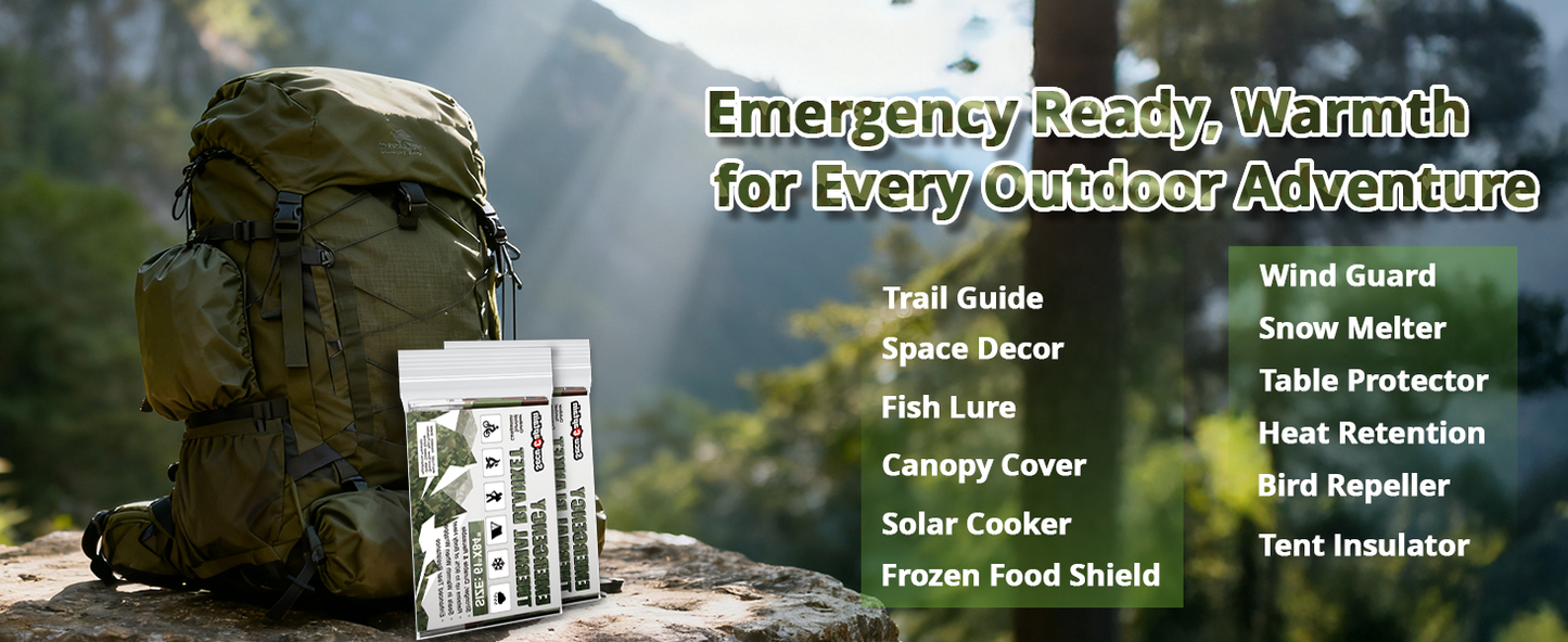 Survival Emergency Thermal Blankets: Thicken 28um Space Mylar Blanket Kit for Outdoor Cold Winter Camping, Hiking, Car Bug Out Bag, or First Aid - Woodland Camo 4 Pack