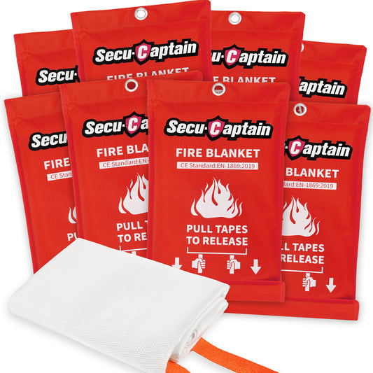 SecuCaptain Emergency Fire Blanket for Home and Kitchen - 8 Pack 40"x40" Flame Suppression Fiberglass Fire Blankets for House Camping Car Warehouse Office Emergency Survival Safety