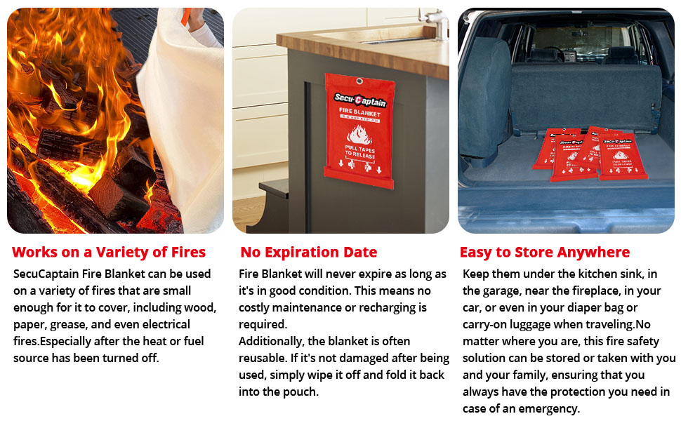 Emergency Fire Blanket for Home and Kitchen - 6 Pack 40"x40" Flame Suppression Fiberglass Fire Blankets for House Camping Car Warehouse Office Emergency Survival Safety