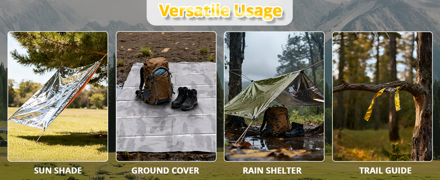 SecuCaptain Survival Emergency Thermal Blankets: Extra Large 84” x63” Space Mylar Blanket Kit for Outdoor Cold Winter Camping Hiking Car Bug Out Bag or First Aid - 4 Pack Gold