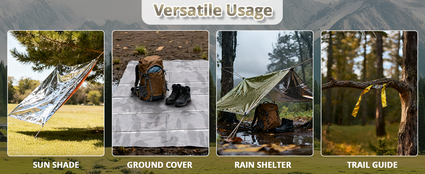 Survival Emergency Thermal Blankets: Extra Large 84” x63” Space Mylar Blanket Kit for Outdoor Cold Winter Camping Hiking Car Bug Out Bag or First Aid - 10 Pack Amy Green