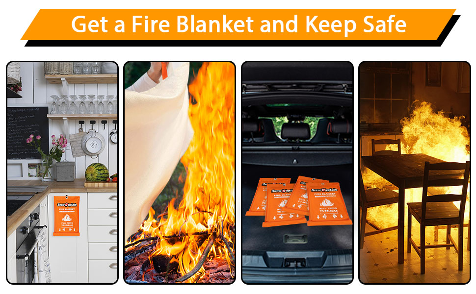 SecuCaptain Emergency Fire Blanket for Home Kitchen - 2 Pack 40"x40" Flame Suppression Fiberglass Fire Blankets for House Camping Car Office Warehouse Survival Safety