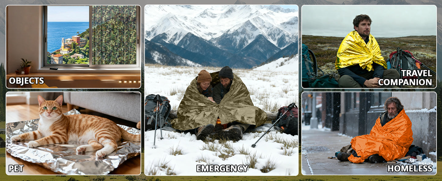 SecuCaptain Survival Emergency Thermal Blankets: Extra Large 84” x63” Space Mylar Blanket Kit for Outdoor Cold Winter Camping Hiking Car Bug Out Bag or First Aid - 4 Pack Gold
