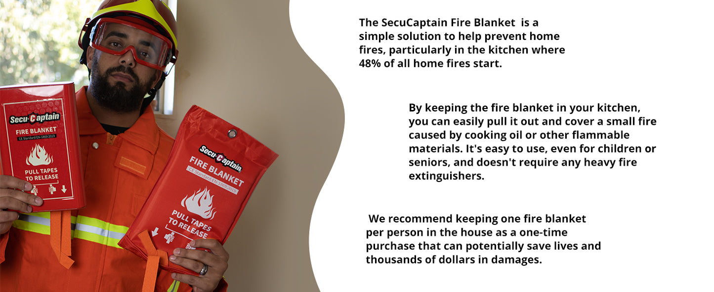 Emergency Fire Blanket for Home - 60"x60" X-Large Flame Retardant Blankets with Fireproof Tabs for House Camping Kitchen Fire Protection Survival Safety 1 Pack
