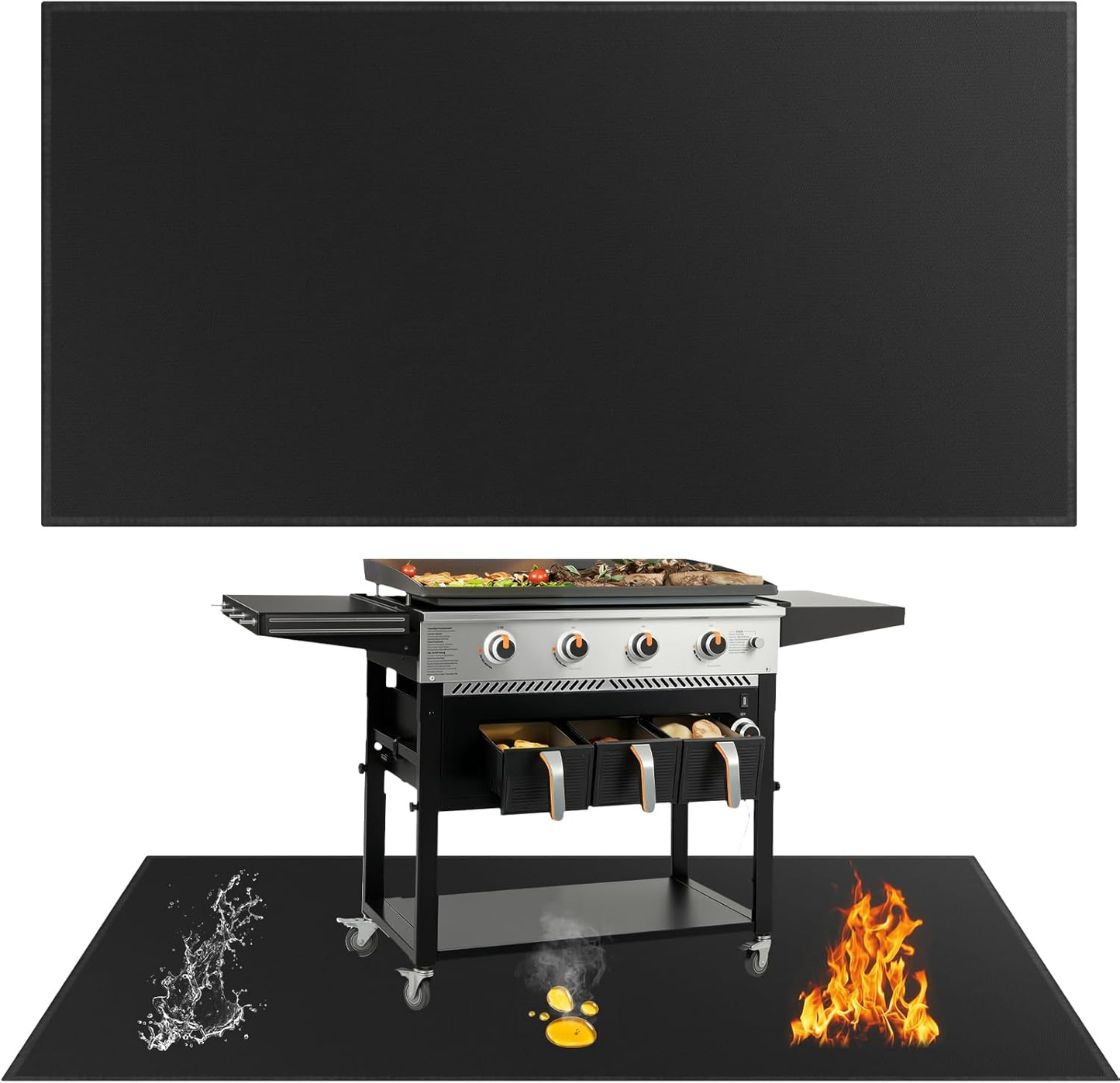 Under Grill Mat for Outdoor Grill - X-Large 80x48 Inches Mats Double-Sided Fireproof Pad for Indoor Fireplace Fire Pit Heat Resistant Waterproof BBQ Floor Protector for Patio and Deck
