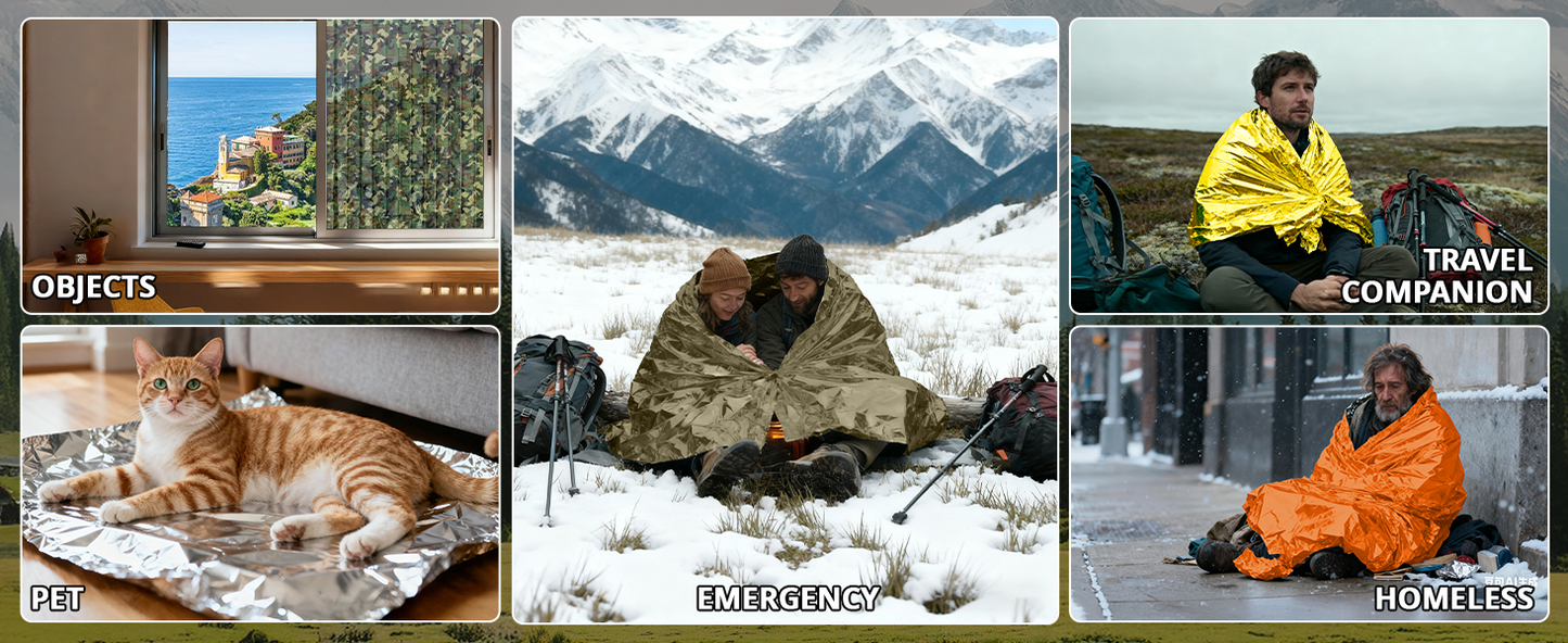 Survival Emergency Thermal Blankets: Extra Large 84” x63” Space Mylar Blanket Kit for Outdoor Cold Winter Camping Hiking Car Bug Out Bag or First Aid - 4 Pack Amygreen