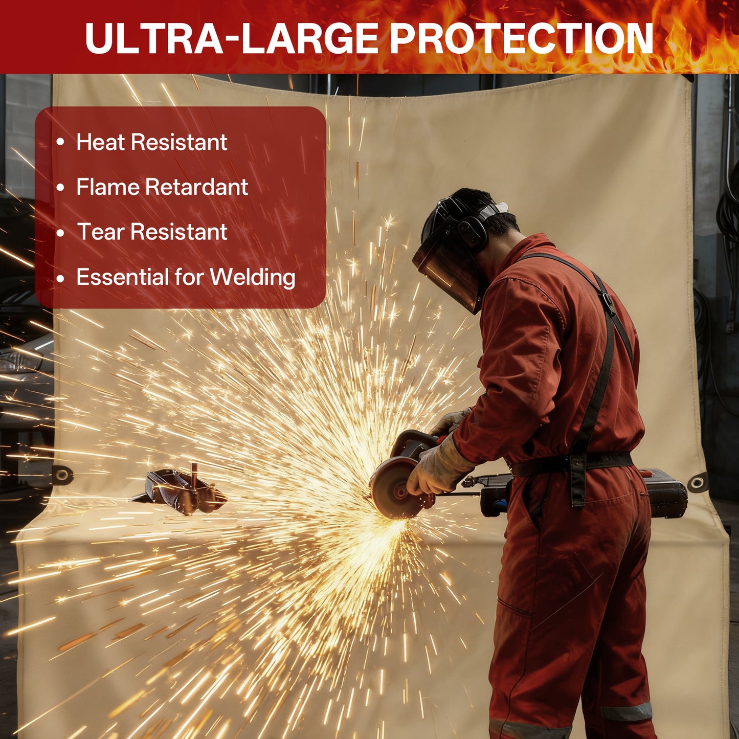 Glass Fiber Fireproof Textiles - Large 8x10 ft Welding Blanket Fire Resistant 1022 °F High Temp Heat Shield Blankets Insulation Fire Curtain for Soldering, Grill, Industrial, Smoker, Camping