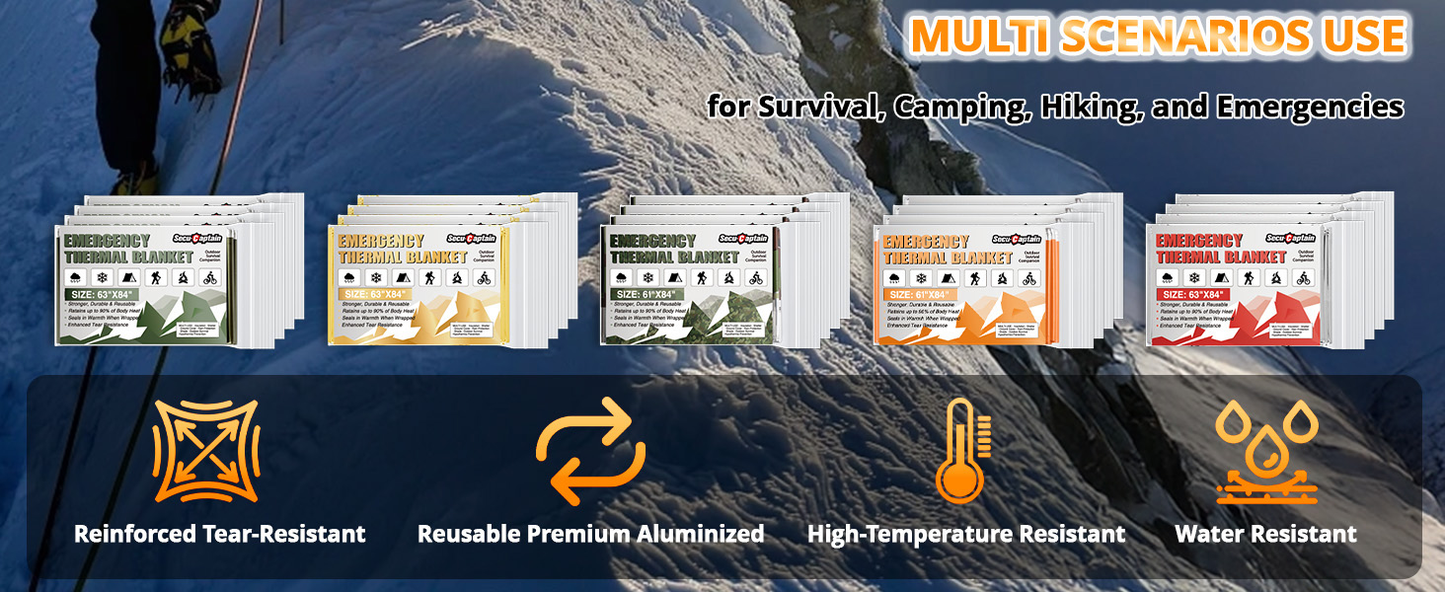 Survival Emergency Thermal Blankets: Thicken 28um Space Mylar Blanket Kit for Outdoor Cold Winter Camping, Hiking, Car Bug Out Bag, or First Aid - Orange 4 Pack