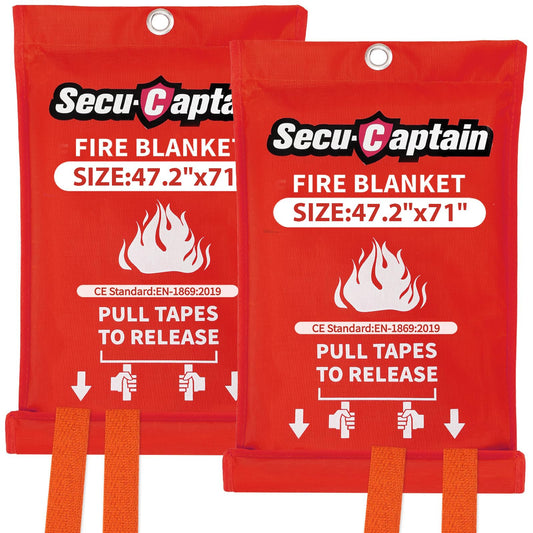 Emergency Fire Blanket for Home - 2 Pack 47.2"x71" X-Large Flame Retardant Blankets with Fireproof Tabs for House Camping Kitchen Fire Protection Survival Safety