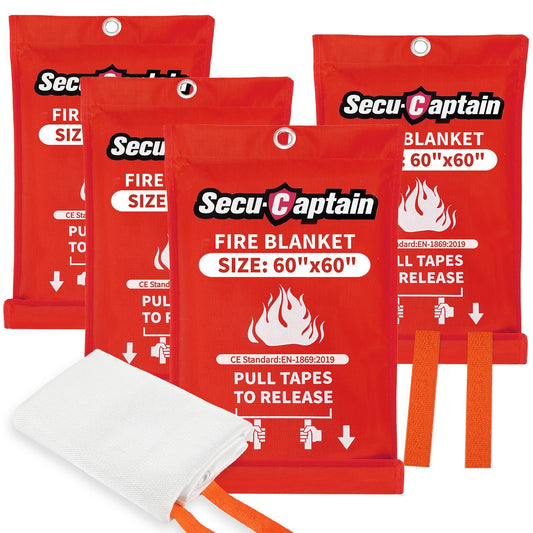 Emergency Fire Blanket for Home - 60"x60" X-Large 4 Pack Flame Retardant Blankets with Fireproof Tabs for House Camping Kitchen Fire Protection Survival Safety