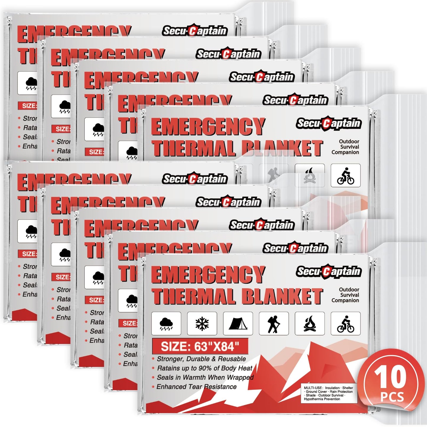 Survival Emergency Thermal Blankets: 4/10/25/30/50/75/100 PCS Extra Large 84” x63” Space Mylar Blanket Kit for Outdoor Cold Winter Camping Hiking Car Bug Out Bag or First Aid