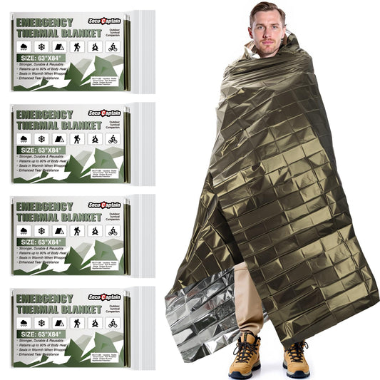 Survival Emergency Thermal Blankets: Extra Large 84” x63” Space Mylar Blanket Kit for Outdoor Cold Winter Camping Hiking Car Bug Out Bag or First Aid - 4 Pack Amygreen