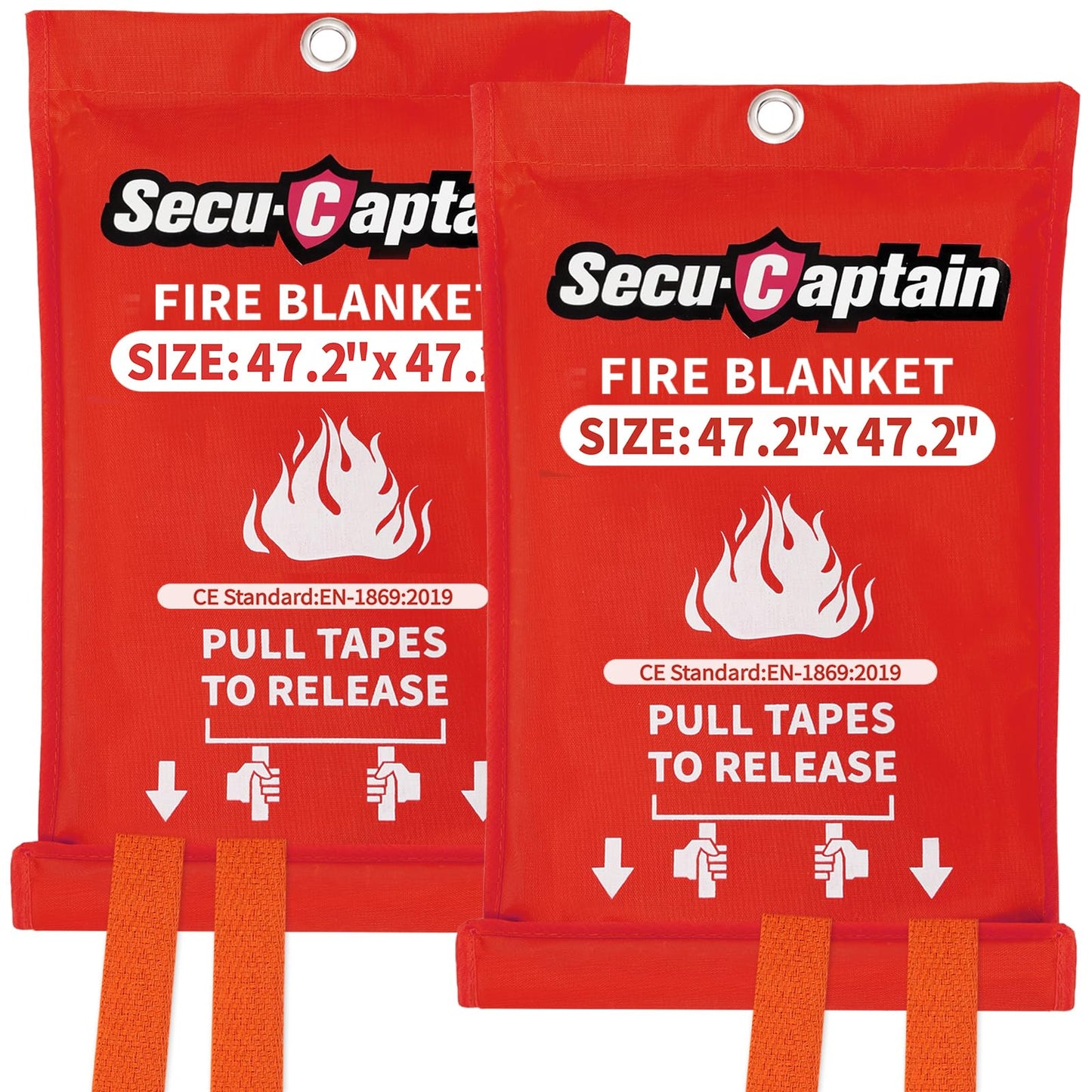 Emergency Fire Blanket for Home - 2 Pack 47.2"x47.2" Large Flame Retardant Blankets with Fireproof Tabs for House Camping Kitchen Fire Protection Survival Safety