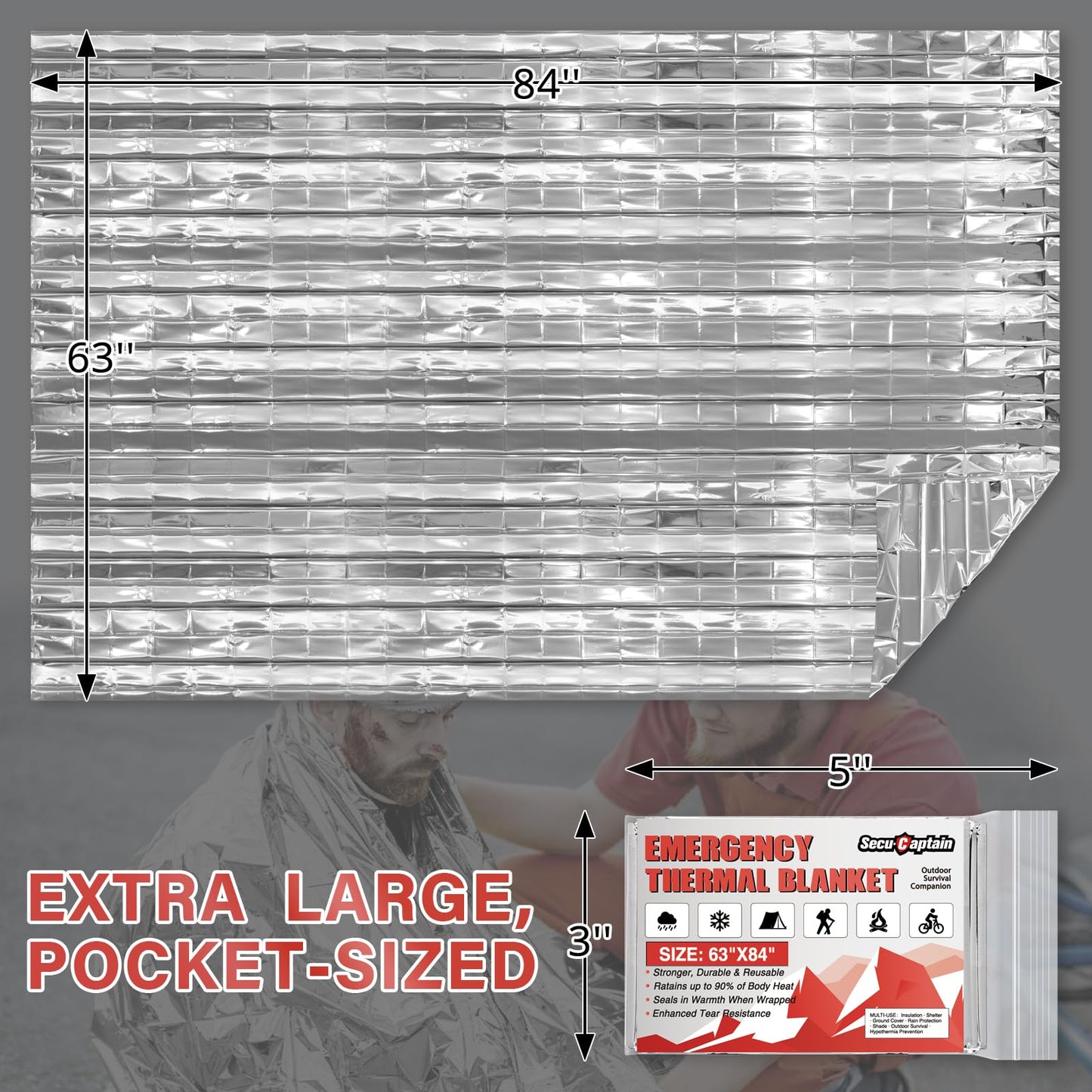 Survival Emergency Thermal Blankets: 4/10/25/30/50/75/100 PCS Extra Large 84” x63” Space Mylar Blanket Kit for Outdoor Cold Winter Camping Hiking Car Bug Out Bag or First Aid