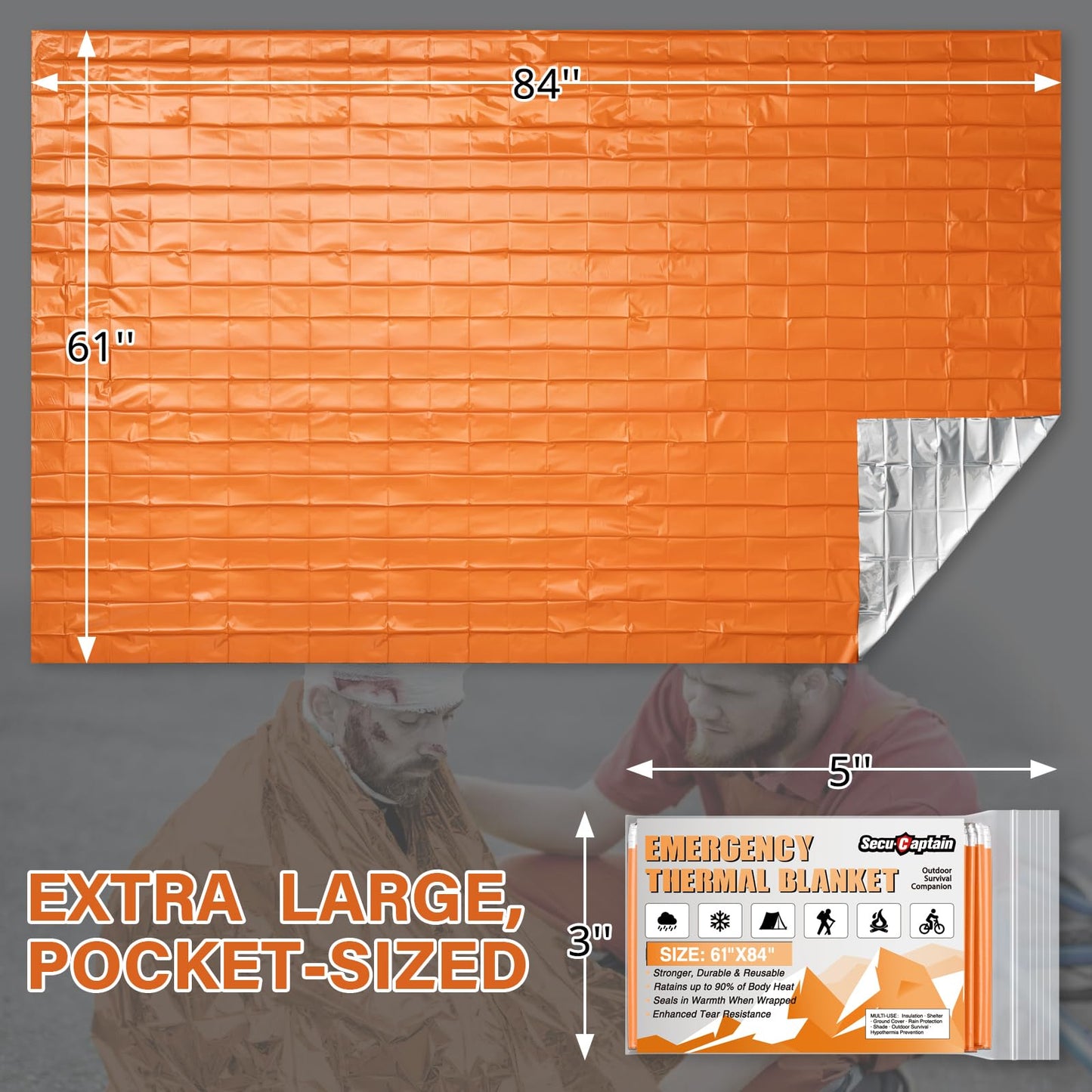 Survival Emergency Thermal Blankets: Thicken 28um Space Mylar Blanket Kit for Outdoor Cold Winter Camping, Hiking, Car Bug Out Bag, or First Aid - Orange 4 Pack