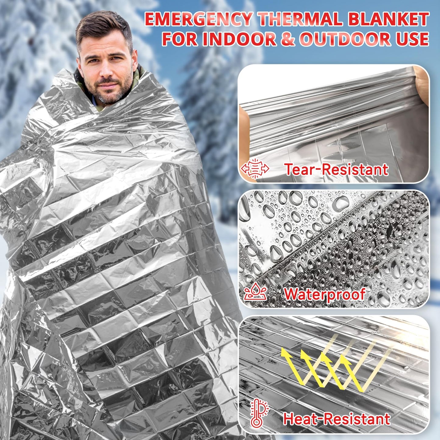 Survival Emergency Thermal Blankets: 30 Pack Extra Large 84” x63” Space Mylar Blanket Kit for Outdoor Cold Winter Camping Hiking Car Bug Out Bag or First Aid