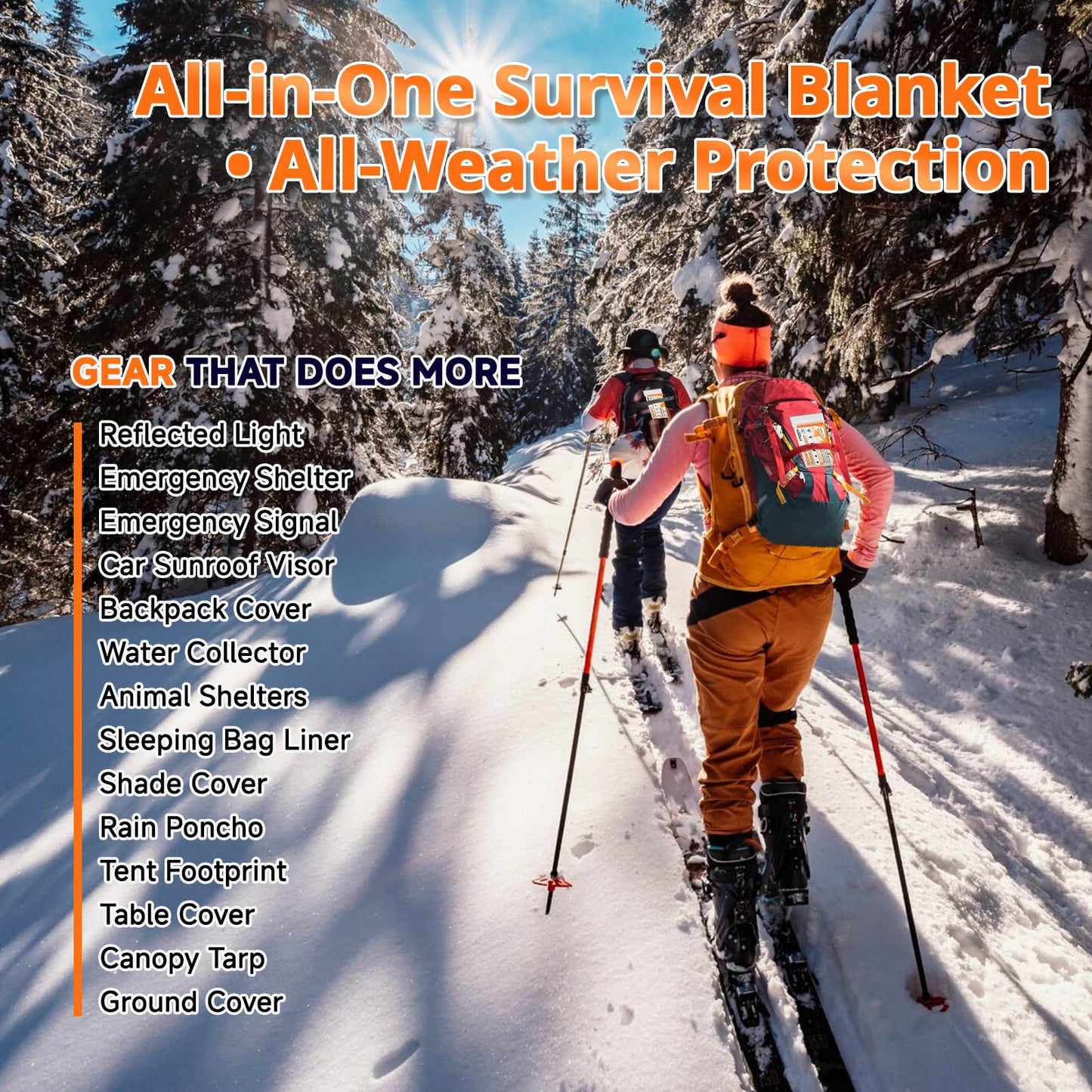 Survival Emergency Thermal Blankets: Thicken 28um Space Mylar Blanket Kit for Outdoor Cold Winter Camping, Hiking, Car Bug Out Bag, or First Aid - Orange 4 Pack