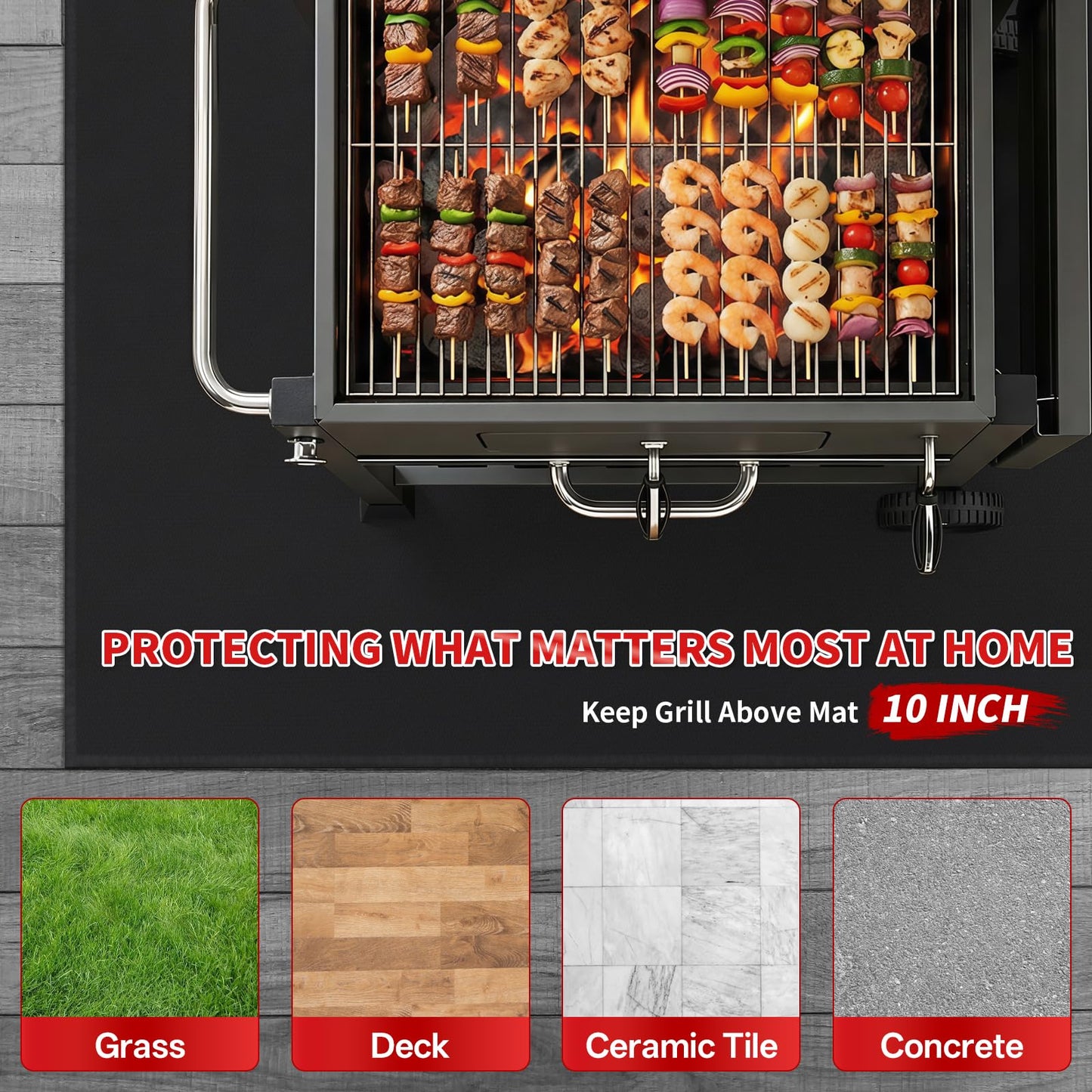 Under Grill Mat for Outdoor Grill - Large 60x40 Inches Mats Double-Sided Fireproof Pad for Indoor Fireplace Fire Pit Heat Resistant Waterproof BBQ Floor Protector for Patio and Deck