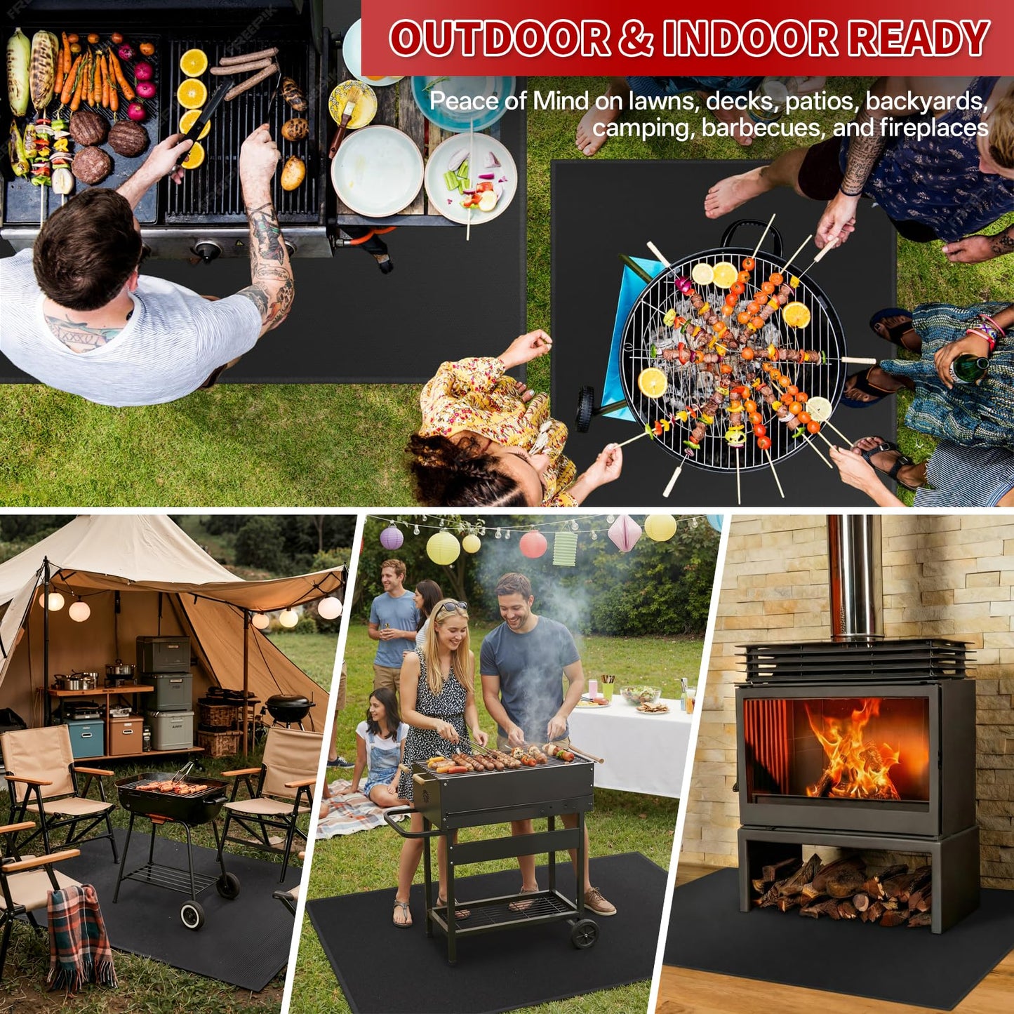 Under Grill Mat for Outdoor Grill - Large 65x48 Inches Mats Double-Sided Fireproof Pad for Indoor Fireplace Fire Pit Heat Resistant Waterproof BBQ Floor Protector for Patio and Deck