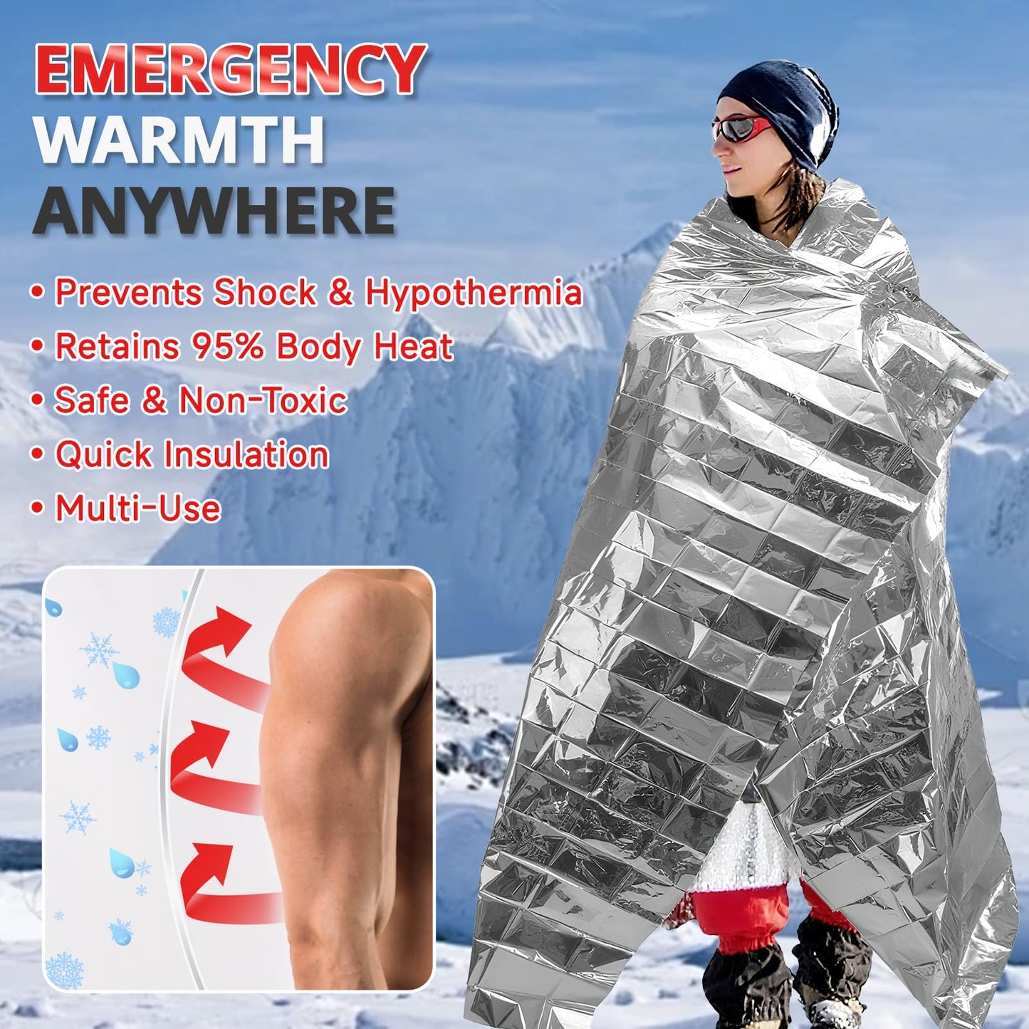 Survival Emergency Thermal Blankets: 30 Pack Extra Large 84” x63” Space Mylar Blanket Kit for Outdoor Cold Winter Camping Hiking Car Bug Out Bag or First Aid