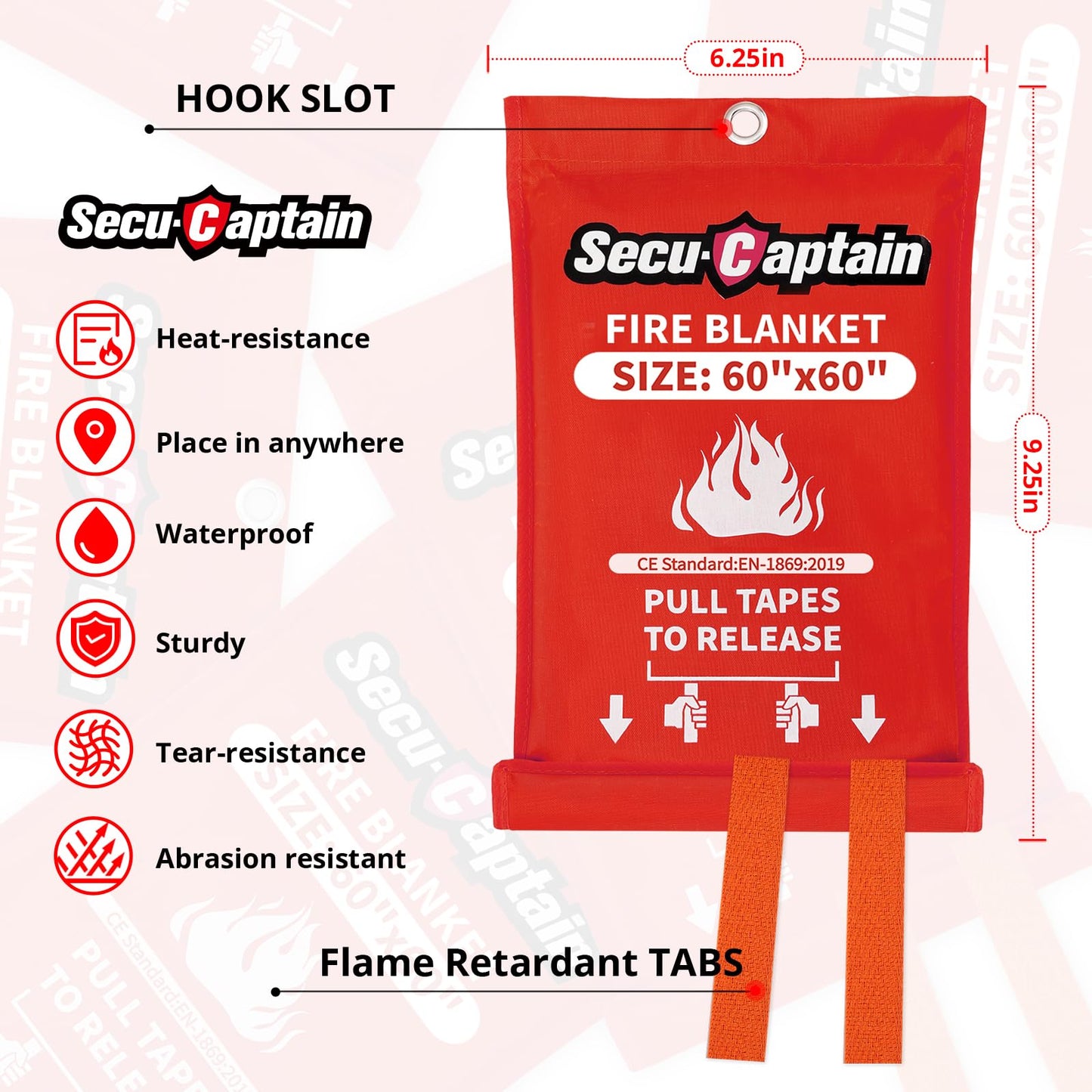 Emergency Fire Blanket for Home - 60"x60" X-Large 4 Pack Flame Retardant Blankets with Fireproof Tabs for House Camping Kitchen Fire Protection Survival Safety