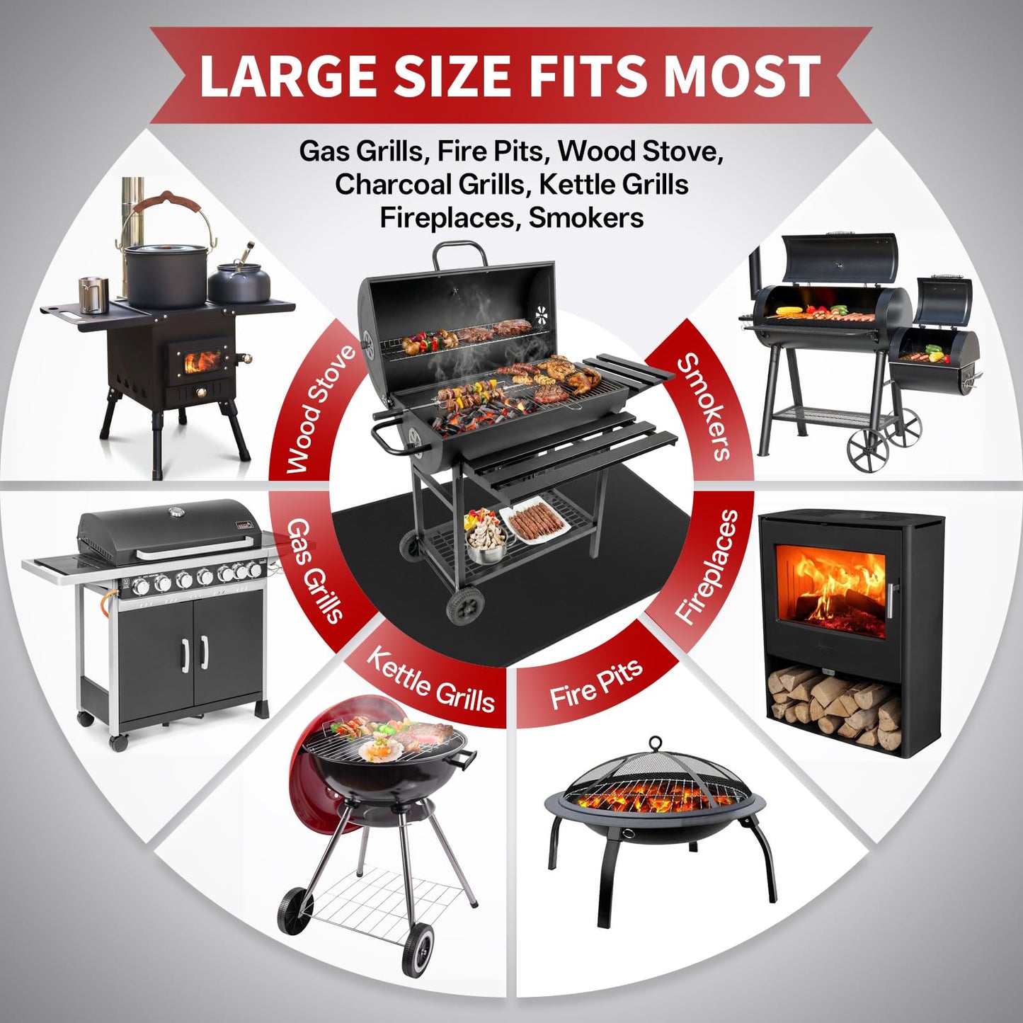 Under Grill Mat for Outdoor Grill - X-Large 90x48 Thicken Double-Sided Fireproof Pad for Indoor Fireplace Fire Pit Heat Resistant Waterproof BBQ Floor Protector for Patio and Deck